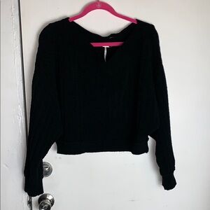 We The Free Black V-Neck Sweater Relaxed Fit